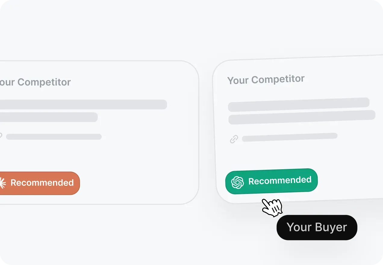 Two competitor listings side by side; AI search recommends one of them to your buyer
